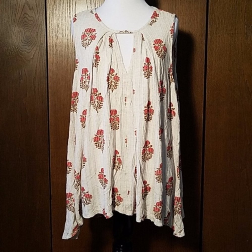 LUCKY BRAND KEYHOLE FLOWER PRINT TUNIC TOP SZ L